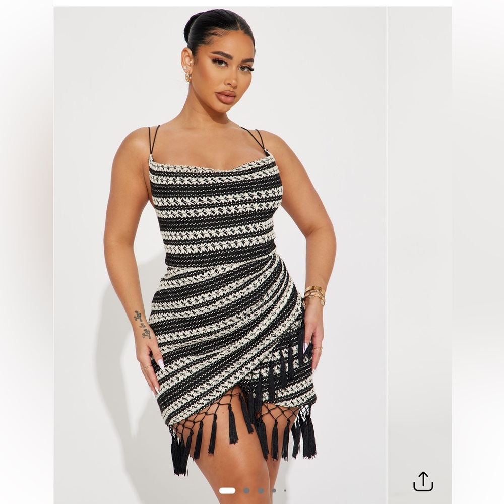 Fashion Nova Black and Cream Bodycon Mini Dress size medium
